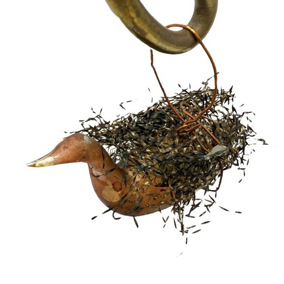 Antique German Pink Glass Bird Wire Wrapped Netting Christmas Ornament 3” - Picture 6 of 7